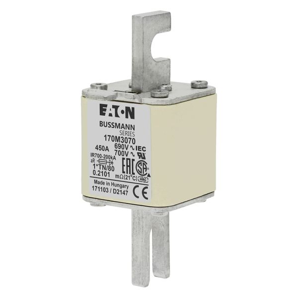 Fuse-link, high speed, 450 A, AC 690 V, compact DIN 1, 45 x 58 x 104 mm, aR, DIN, IEC, single indicator image 4