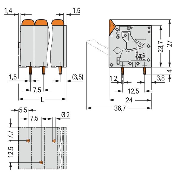 PCB terminal block lever 6 mm² gray image 4