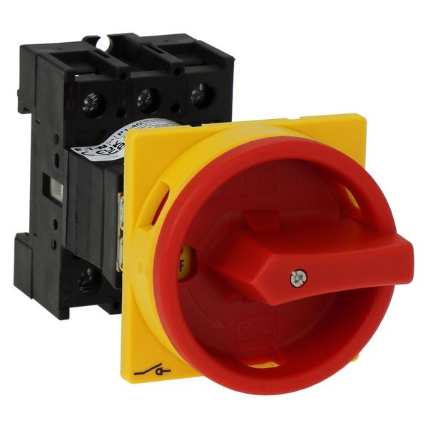 Main switch, P1, 40 A, rear mounting, 3 pole, Emergency switching off function, With red rotary handle and yellow locking ring, Lockable in the 0 (Off image 9