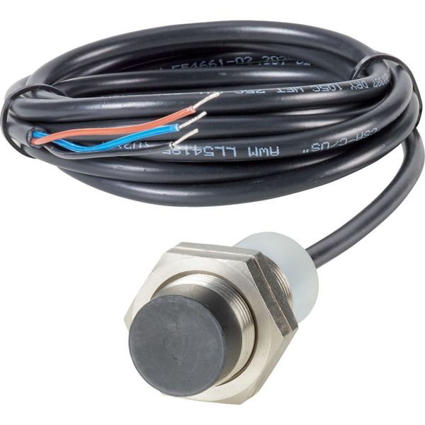 Proximity switch, E57P Performance Short Body Serie, 1 N/O, 3-wire, 10 – 48 V DC, M18 x 1 mm, Sn= 8 mm, Non-flush, PNP, Stainless steel, 2 m connectio image 1