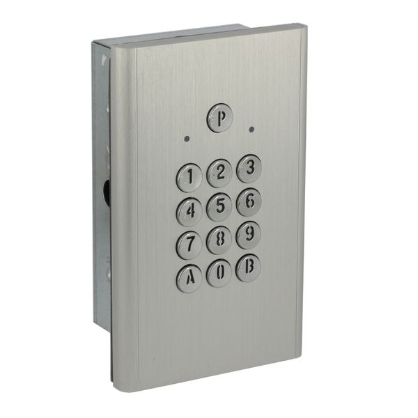 Compact coded keypad 2 relays silver finish IP54 for recessed installation, dimensions 192x120x14mm image 1