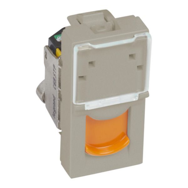 Arteor CAT 6A STP RJ45 Socket 1 Module Champagne with Orange Shutter image 1