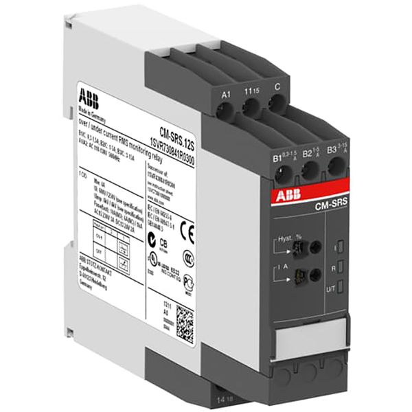 CM-SRS.12S Current monitoring relay 1c/o, B-C=0.3-15A RMS, 220-240VAC image 1