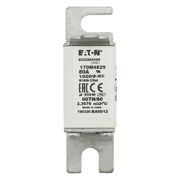 Fuse-link, high speed, 80 A, AC 1000 V, size 00, 30 x 47 x 98 mm, aR, DIN, IEC, type T indicator image 9