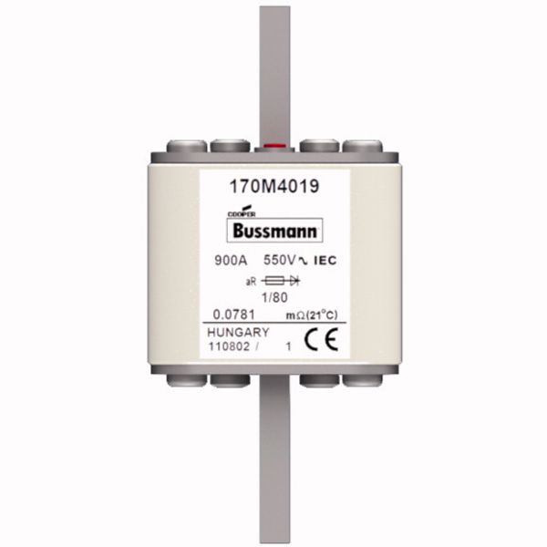 Fuse-link, high speed, 900 A, AC 550 V, DIN 1, 53 x 53 x 108 mm, aR, DIN, IEC, single indicator image 1