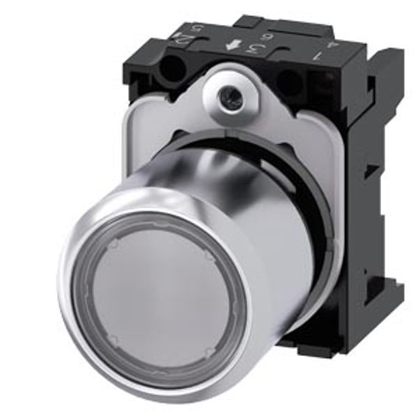 Pushbutton; compact; with extended stroke (12 mm); 22 mm; round; Metal; clear; pushbutton; .... 3SU1251-0EB70-0AA0-Z Y11 image 1