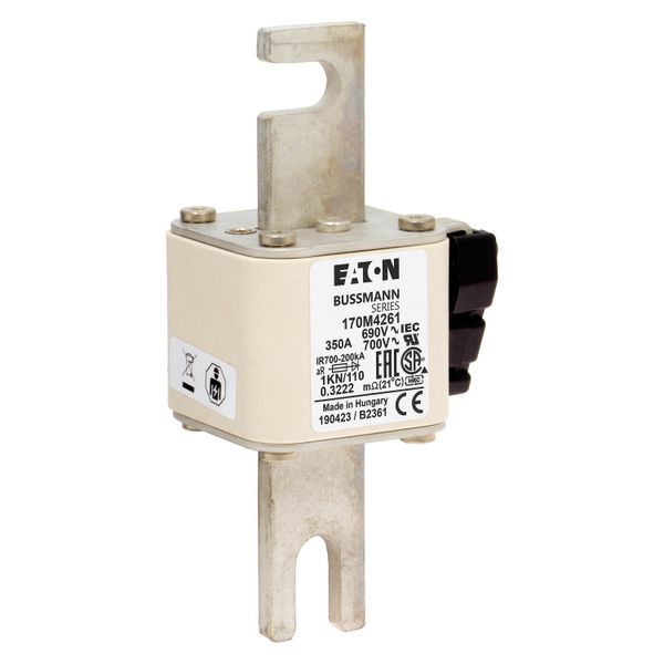 Fuse-link, high speed, 350 A, AC 690 V, DIN 1, 53 x 69 x 138 mm, aR, DIN, IEC, single indicator image 20