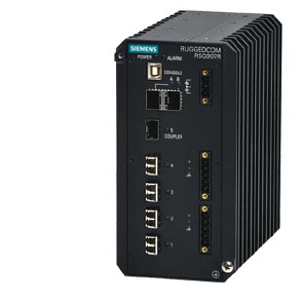 RUGGEDCOM RSG907R is a 7 port industrially hardened, fully managed Ethernet switch featuring an integrated HSR/PRP RedBox for use in harsh industrial environments. The  6GK6490-7RB00-1CN1 image 2