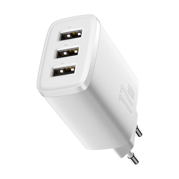 Wall Charger 17W 3xUSB 3.4A, White image 1
