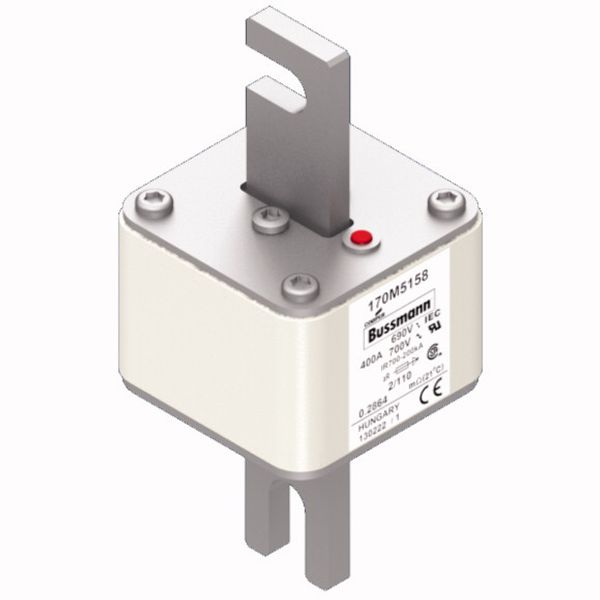 Fuse-link, high speed, 400 A, AC 690 V, DIN 2, 61 x 61 x 108 mm, aR, DIN, IEC, single indicator, 110 mm centres image 2