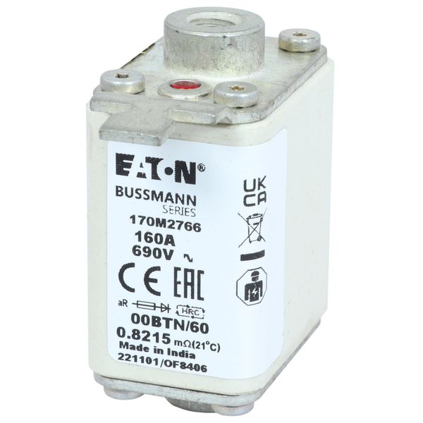 Fuse-link, high speed, 160 A, AC 690 V, size 00, 30 x 62 x 64 mm, aR, IEC, single indicator image 4