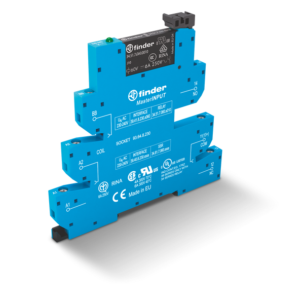 Rel. interf. EMR Master/input screwless 6,2mm.1CO 6A/12VUC, AgNi+Au (39.41.0.012.5060) image 1