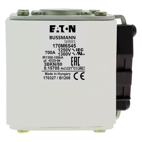 Fuse-link, high speed, 700 A, AC 1250 V, size 3, 76 x 92 x 83 mm, aR, IEC, UL, single indicator image 18