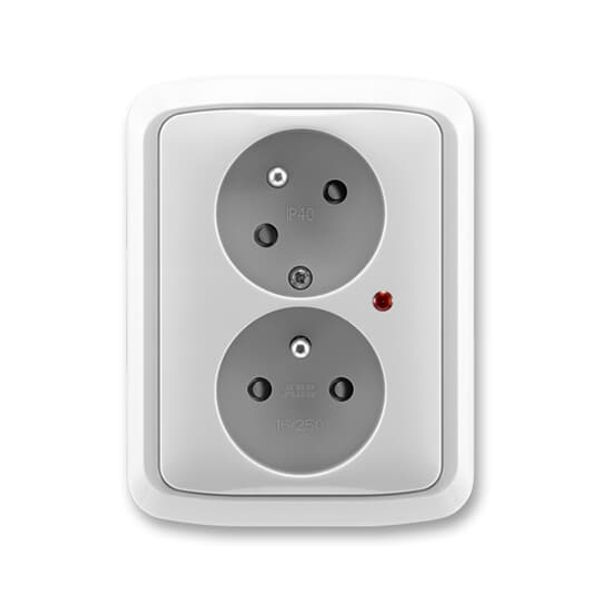 5593A-C02357 S Double socket outlet with earthing pins, shuttered, with turned upper cavity, with surge protection image 1