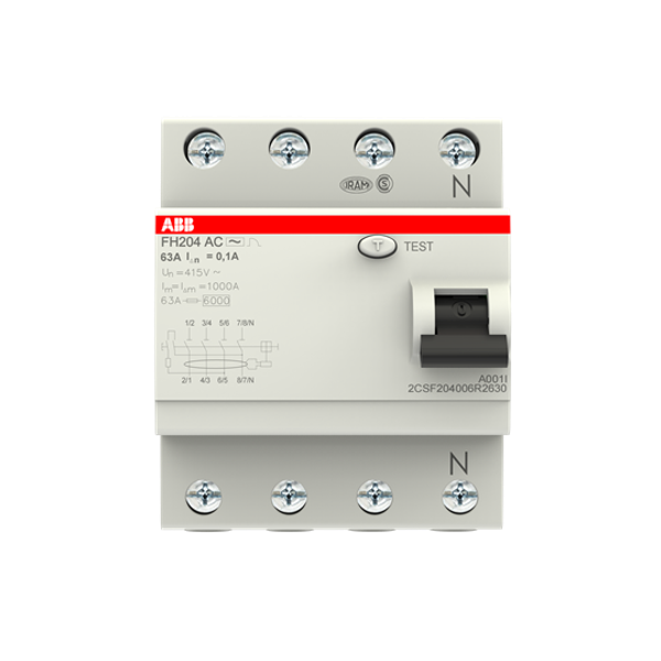 FH204 AC-63/0.1 Residual Current Circuit Breaker 4P AC type 100 mA image 4