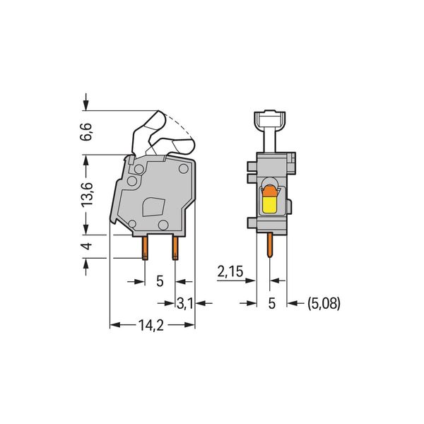 Stackable PCB terminal block push-button 2.5 mm² gray image 2