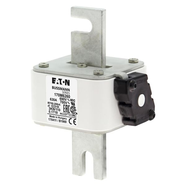 Fuse-link, high speed, 630 A, AC 690 V, DIN 3, 76 x 92 x 139 mm, aR, DIN, IEC, single indicator image 8