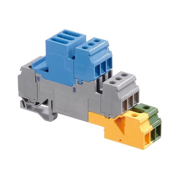 SCREW CLAMP TERMINAL BLOCK, INSTALLATION, BLUE, GREY, GREEN-YELLOW, 17.8MM SPACING image 1