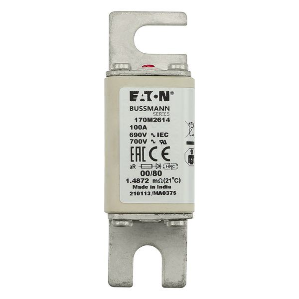 Fuse-link, high speed, 100 A, AC 690 V, DIN 00, 30 x 51 x 100 mm, aR, DIN, IEC, single indicator image 9