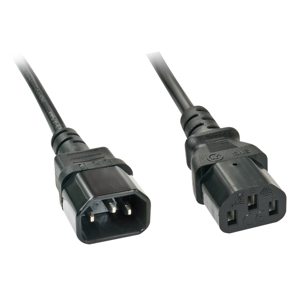 5m C14 to C13 Mains Extension Cable, black IEC C14 Connector to IEC C13 Connector image 1