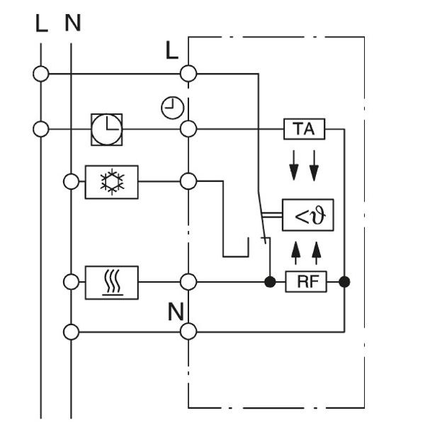 UP room controller, RAL9016 matt 55x55, 5-30C, AC 230V, 1 changeover contact, 10A/5A, temperature reduction approx.4K image 3