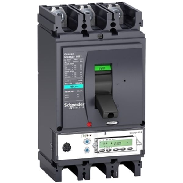 circuit breaker ComPact NSX630HB1, 75 kA at 690 VAC, MicroLogic 5.3 E trip unit 630 A, 3 poles 3d image 3
