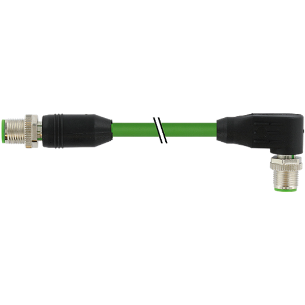 M12 male 0° / M12 male 90° D-cod. shielded PUR 1x4xAWG22 gn  3.8m image 1