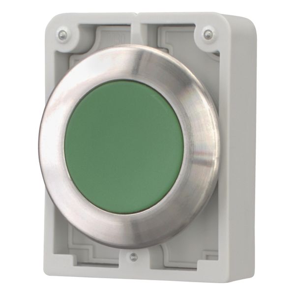 Pushbutton, RMQ-Titan, flat, maintained, green, blank, Front ring stainless steel image 2