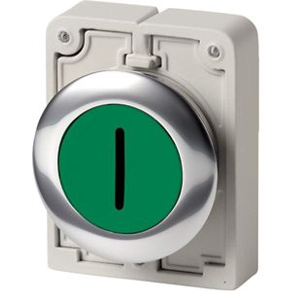 Pushbutton, RMQ-Titan, Flat, maintained, green, inscribed, Metal bezel image 2