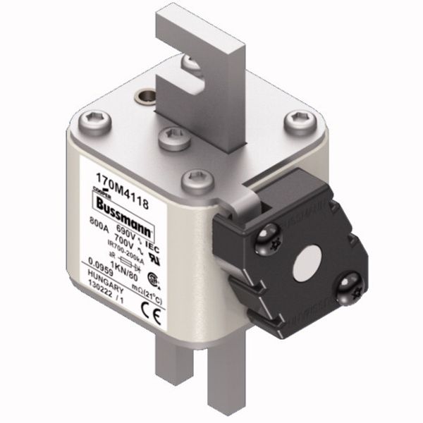 Fuse-link, high speed, 800 A, AC 690 V, DIN 1, 53 x 69 x 108 mm, aR, DIN, IEC, single indicator image 3