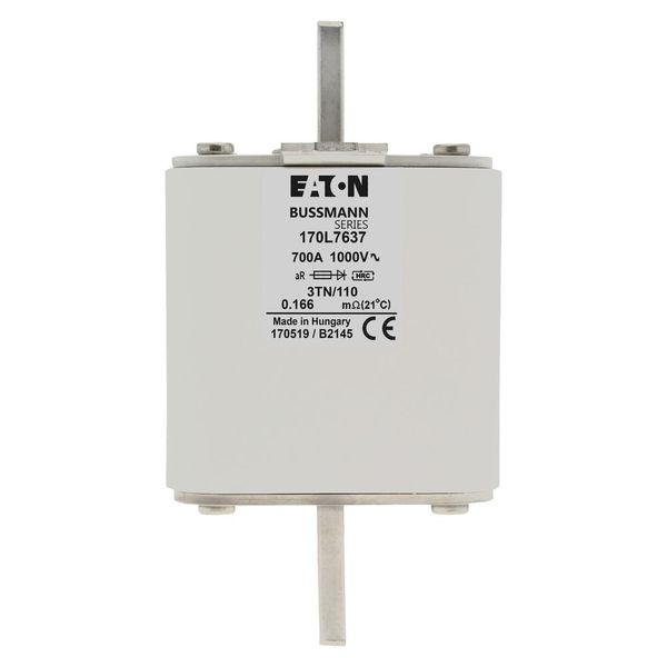 Fuse-link, high speed, 700 A, AC 1000 V, Size 3, 76 x 90 x 141 mm, aR, DIN, IEC, single indicator image 7