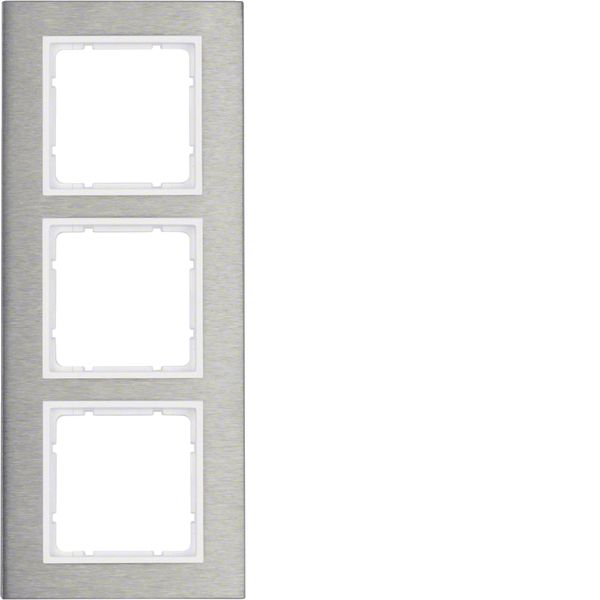 Frame 3gang vert., B.7, stainless steel/p. white matt, metal brushed image 1