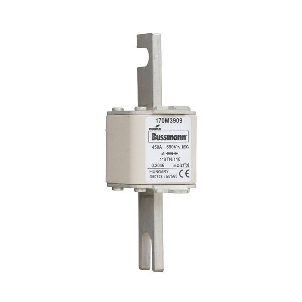 Fuse-link, high speed, 450 A, AC 690 V, compact size 1, 43 x 59 x 141 mm, aR, DIN, IEC, visual indicator image 12