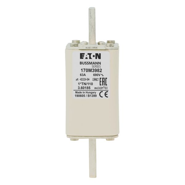 Fuse-link, high speed, 63 A, AC 1000 V, compact DIN 1, 43 x 61 x 138 mm, aR, DIN, IEC, type T indicator image 15