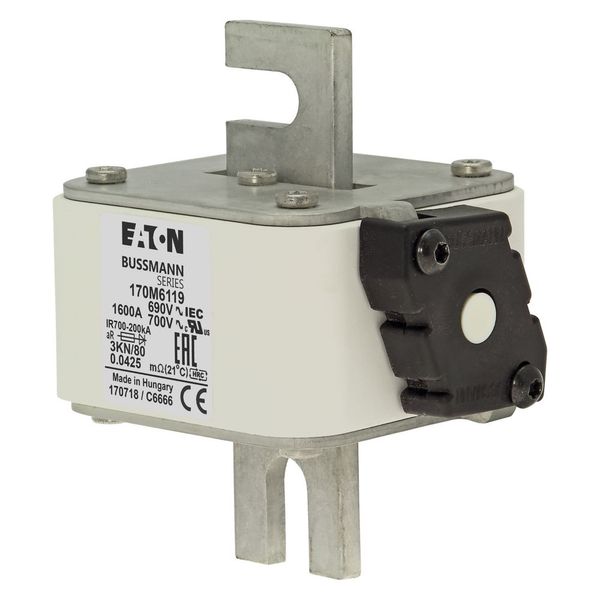 Fuse-link, high speed, 1600 A, AC 690 V, DIN 3, 76 x 92 x 109 mm, aR, DIN, IEC, single indicator image 6