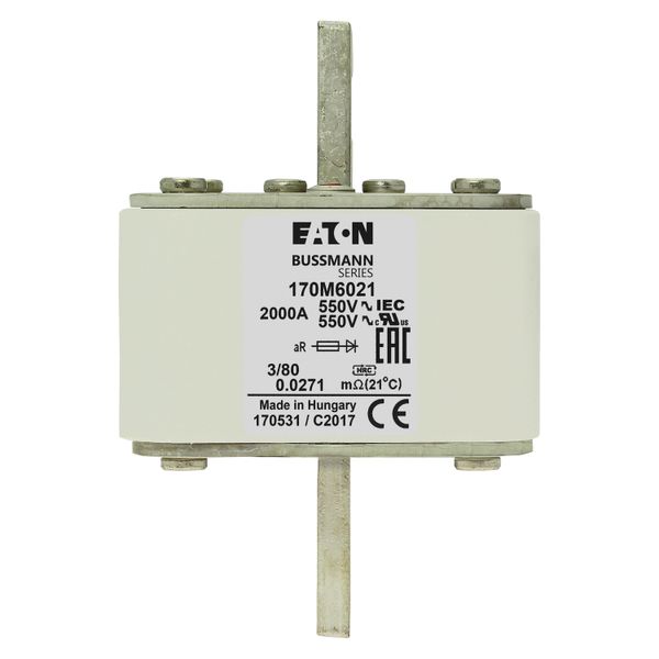 Fuse-link, high speed, 2000 A, AC 550 V, DIN 3, 76 x 76 x 109 mm, aR, DIN, IEC, single indicator image 9