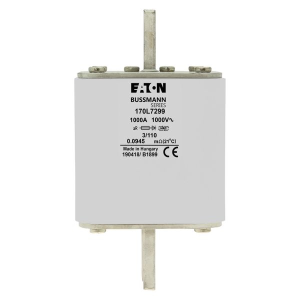 Fuse-link, high speed, 1000 A, AC 1000 V, Size 3, 76 x 90 x 141 mm, aR, DIN, IEC, visual indicator, 110 mm centres image 9