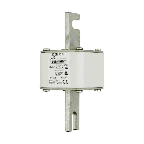 Fuse-link, high speed, 1100 A, AC 600 V, DIN 2, 61 x 61 x 108 mm, aR, DIN, IEC, single indicator, 110 mm centres image 6