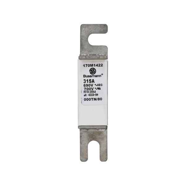 Fuse-link, high speed, 315 A, AC 690 V, DIN 000, aR, DIN, IEC, single indicator, live gripping lugs image 5