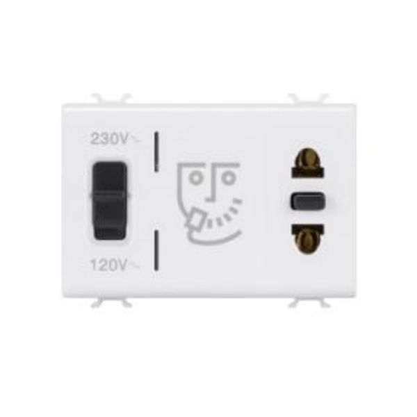 EURO-AMERICAN STANDARD SHAVER SOCKET-OUTLET WITH INSULATION TRANSFORMER - 230V ac - 50/60 Hz - 3 MODULES - SATIN WHITE - CHORUSMART image 1