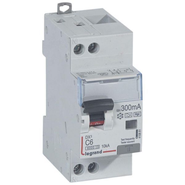 Monoblock differential circuit breaker DX³6000 10kA high inlet and low outlet U+N screw 230V~ - 6A - typeF 300mA image 1