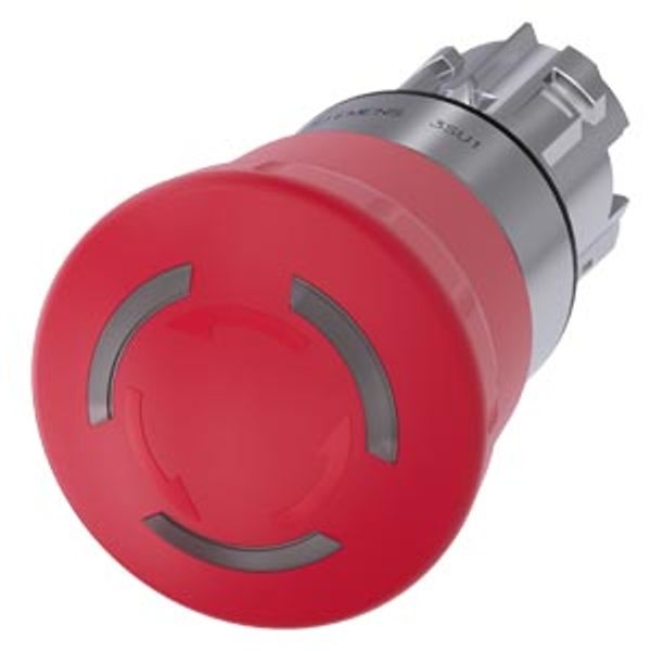 EMERGENCY STOP mushroom pushbutton, illuminable, 22 mm, round, metal, shiny, red, 40 mm, positive latching, acc. to EN ISO  3SU1051-1HB20-0AA0-Z Y15 image 2