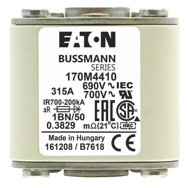 Fuse-link, high speed, 200 A, AC 1250 V, size 1, 53 x 69 x 80 mm, aR, IEC, UL, single indicator image 2