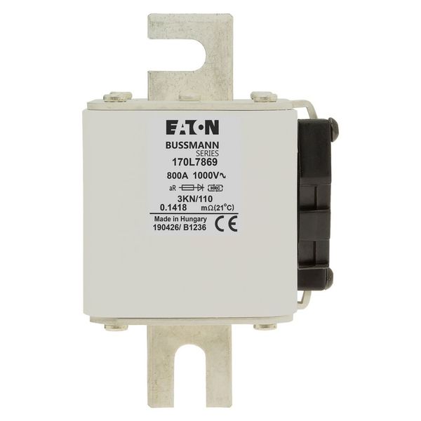 Fuse-link, high speed, 800 A, AC 1000 V, Size 3, 74 x 92 x 141 mm, aR, IEC, single indicator image 12