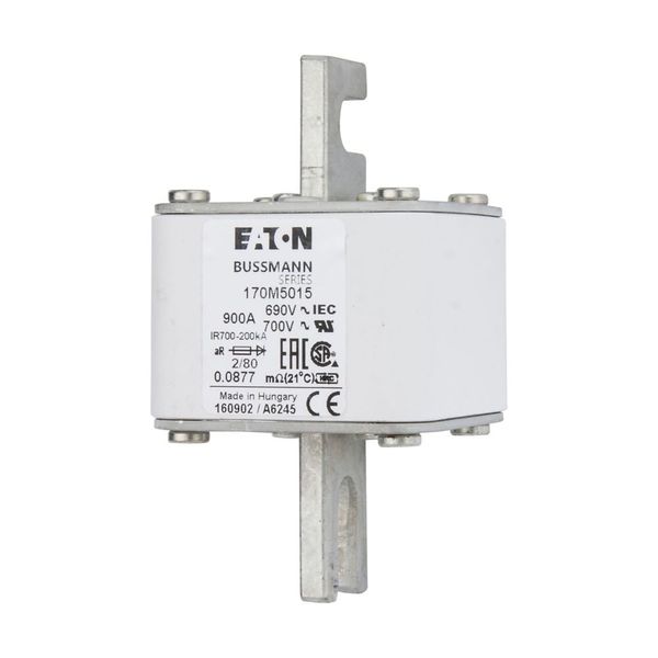 Fuse-link, high speed, 900 A, AC 690 V, DIN 2, 61 x 61 x 108 mm, aR, DIN, IEC, single indicator, 80 mm centres image 10