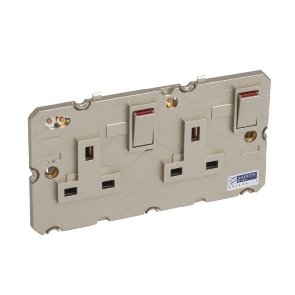 Arteor 2 Gang 13A Single Pole Switched Socket Outlet Champagne image 1