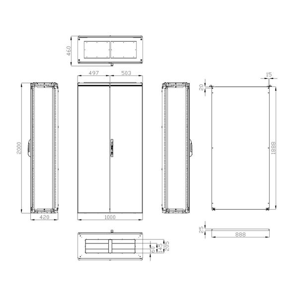 Compact enclosure 2 door IP54 H=2000 W=1000 D=400 mm image 3