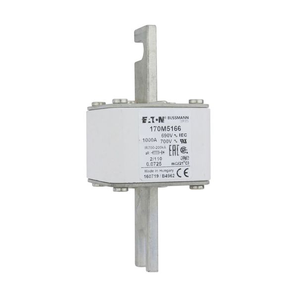 Fuse-link, high speed, 1000 A, AC 690 V, DIN 2, 61 x 61 x 108 mm, aR, DIN, IEC, single indicator, 110 mm centres image 12