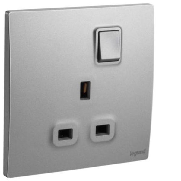 Mallia Senses - 1 gang BS switched socket outlet single pole -13A - Dark Silver image 1