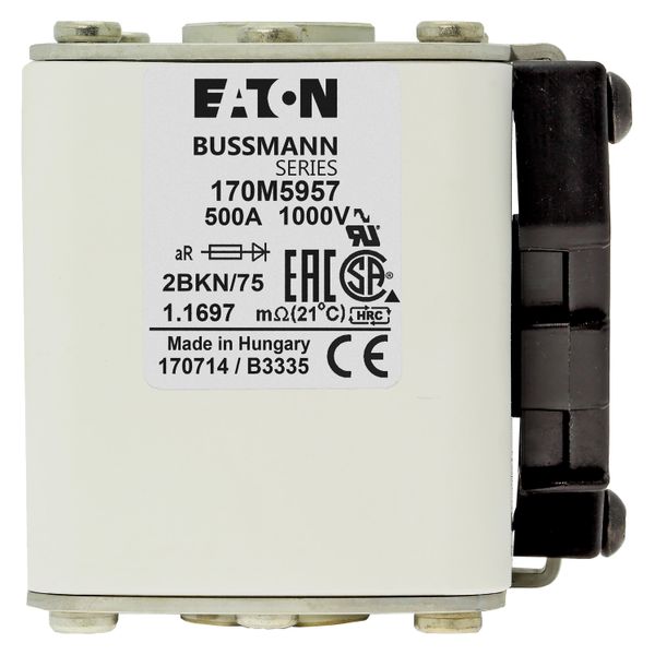 Fuse-link, high speed, 500 A, AC 1000 V, size 2, 59 x 77 x 75 mm, aR, IEC, UL, single indicator image 9